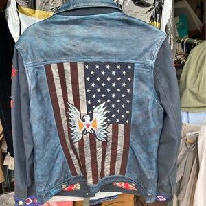 Tasha Polizza designer leather beaded American flag western jacket RTL $400 M